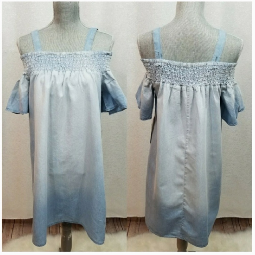 Luxology Ombre Chambry Denim Off Shoulder Dress